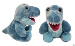 Pluche zittende Dinosaurus blauw met grote ogen 23 cm