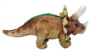 Geprinte stoffen staande Dinosaurus Triceratops beige 36 cm