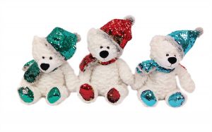 Pluche zittende beer wit 30 cm met  glitter kerstmuts.