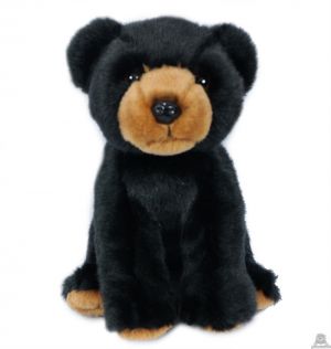 Pluche zittende zwarte beer 20 cm met halsband en naam