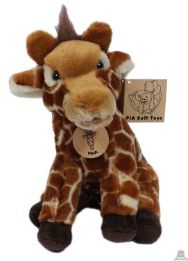 Pluche zittende giraffe 23 cm met halsband en naam