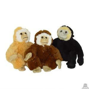 Zittende pluche gibbon beide van 13 CM.