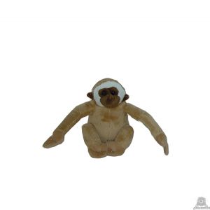 Zittende soft-pluche gibbon beide van 13 CM.