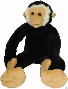 Zittende Gibbon zwart soft-pluche 42 cm