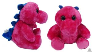 Pluche zittende Dinosaurus roze met grote ogen 23 cm