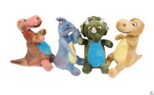 Zittende pluche Dinosaurus 4 kleuren ass. 22 cm.