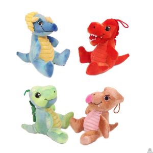 Zittende pluche Dinosaurus 4 kleuren ass. 14 cm.