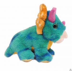 Pluche staande Dinosaurus Triceratops turquoise 19 cm