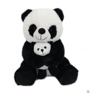 Zittende pluche Panda met baby 22 cm.