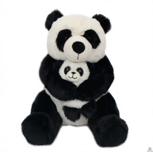 Zittende pluche Panda met baby 28 cm.