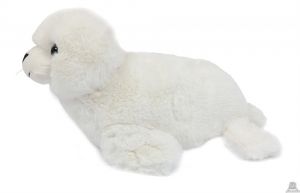 Liggende pluche zeehond wit 24 cm.
