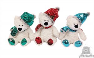 Pluche zittende beer wit 30 cm met  glitter kerstmuts.