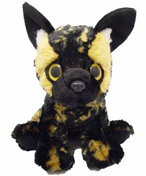 Zittende pluche Hyena 23 cm met goud glanzende ogen.