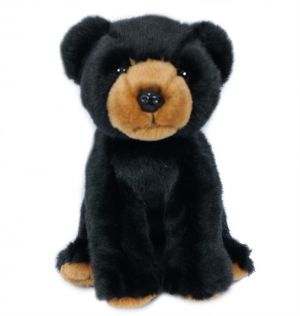 Pluche zittende zwarte beer 20 cm met halsband en naam