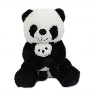 Zittende pluche Panda met baby 22 cm.